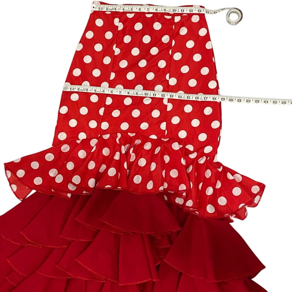 Bata de Cola Flamenco Performance Skirt & Matching Bag Red Polka Dot Size Small - Picture 4 of 16